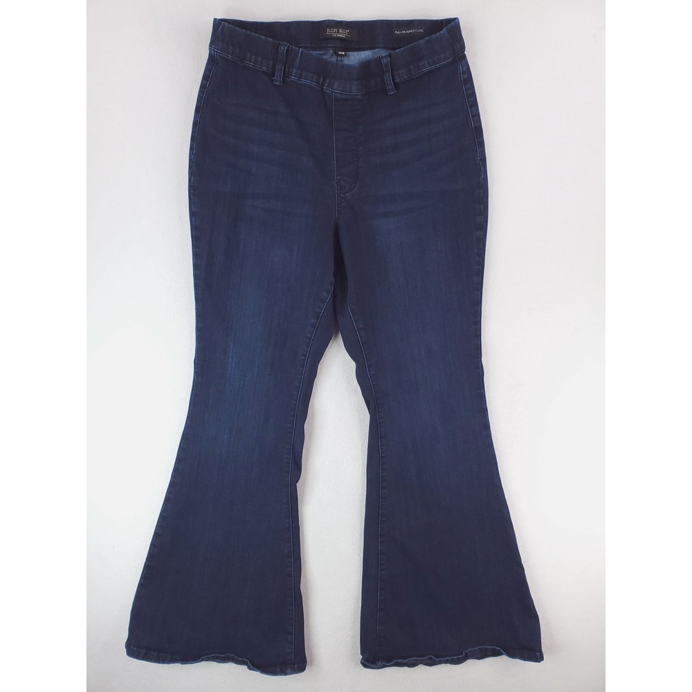Judy Blue Pull On Super Flare Jeans Womens 16W Plus Y2K Stretch Denim Pants Dark
